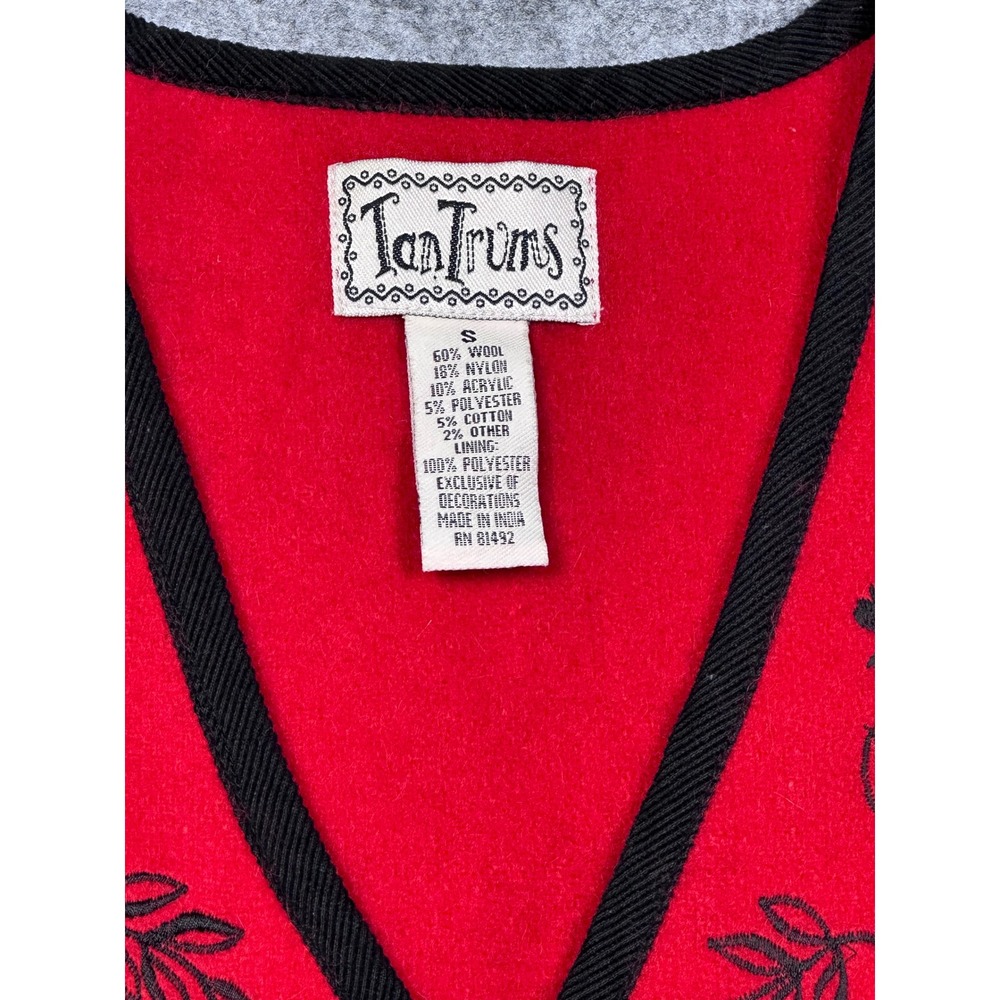 TanTrums Red Wool Blend Floral Embroidered Button Front Vest Womens Small - Picture 3 of 8